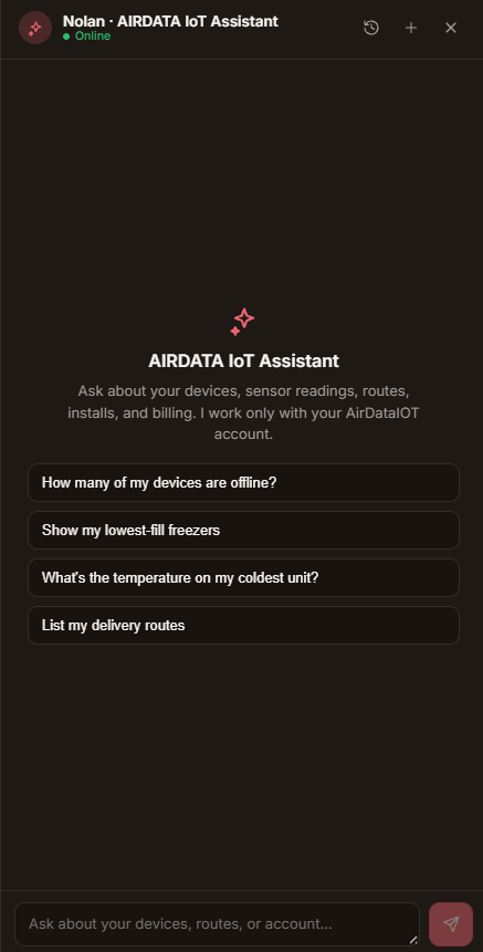AirData IOT™ agentic AI chat answering natural-language questions about devices