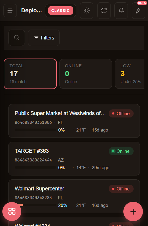 AirData IOT™ revamped portal device list on mobile