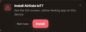 AirData IOT™ portal installed as a full-screen Progressive Web App